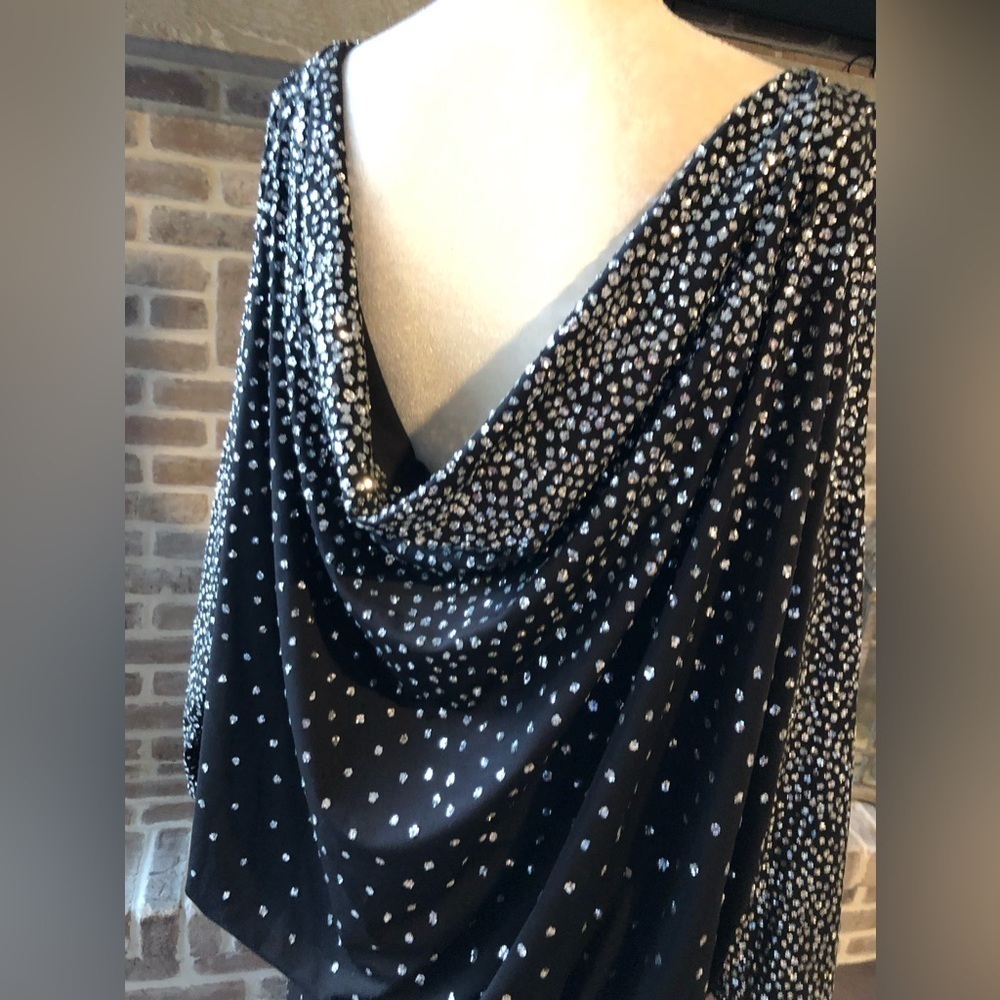 Vintage 80s Dina Bennett Inc Black Drape Back Sparkle Dress Cocktail Classy